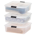 IRIS USA 33 Qt Plastic Under Bed Storage Organizer Bin Container with Secure Lids and Durable Black Buckles, 3-Pack, Multi-Purpo