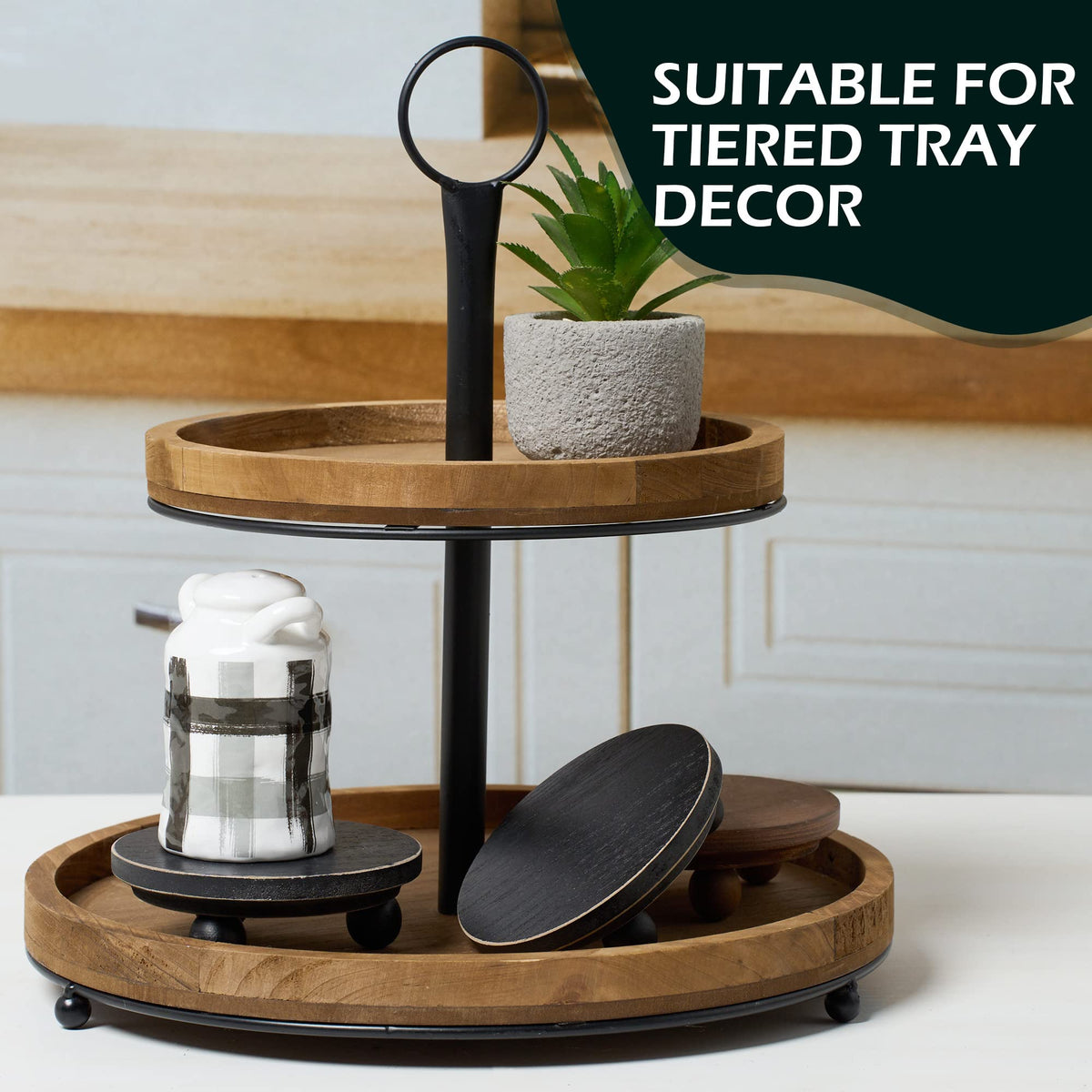 Defined Deco Mini Risers For Display,Wood Risers For Decor,Small 4   Round Wooden Riser, Farmhouse Wood Riser, Rustic Pedestal D
