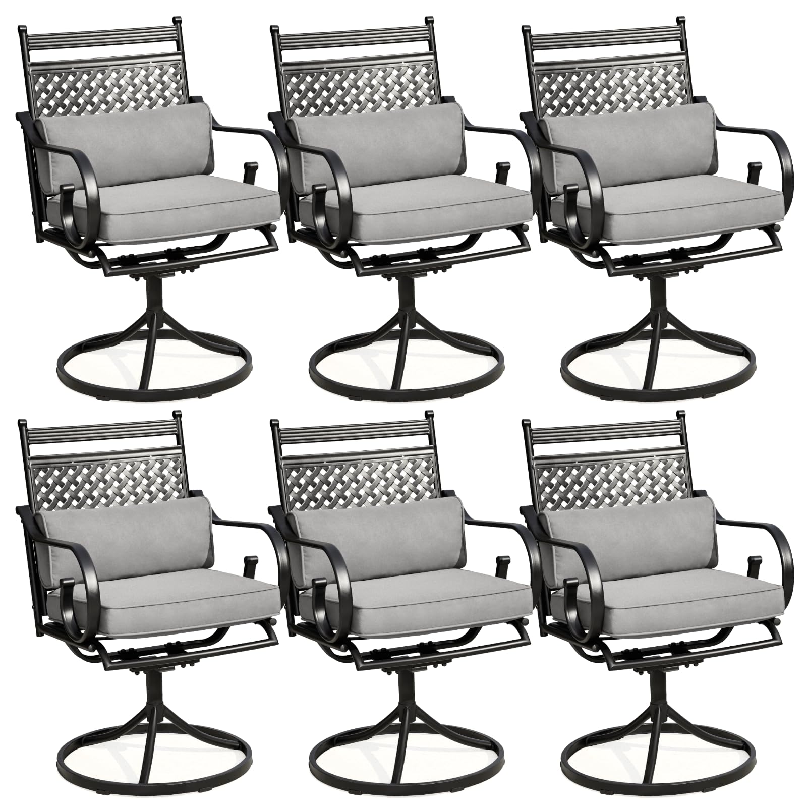 Erommy Patio Swivel Chair Set Of 6, Heavy Duty Outdoor Dining Chairs With Thickened Cushions, Metal Patio Chairs Gentle Rocker F