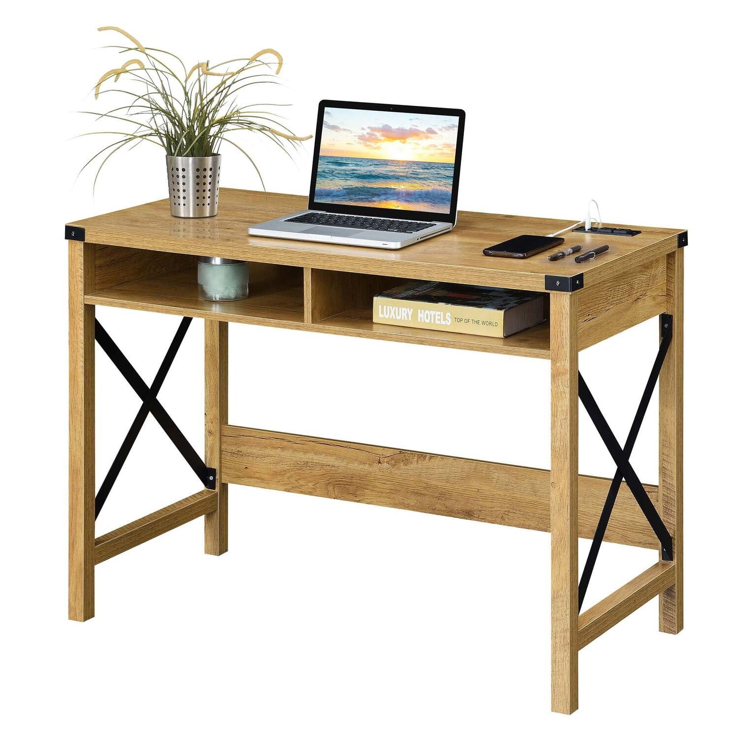 Convenience Concepts Durango Desk with Charging Station, 42, English Oak/Black