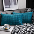 Dezene Turquoise Throw Pillow Cases 12X20: 2 Pack 12X20 Inch Original Striped Velvet Rectangular Decorative Pillow Covers For Fa