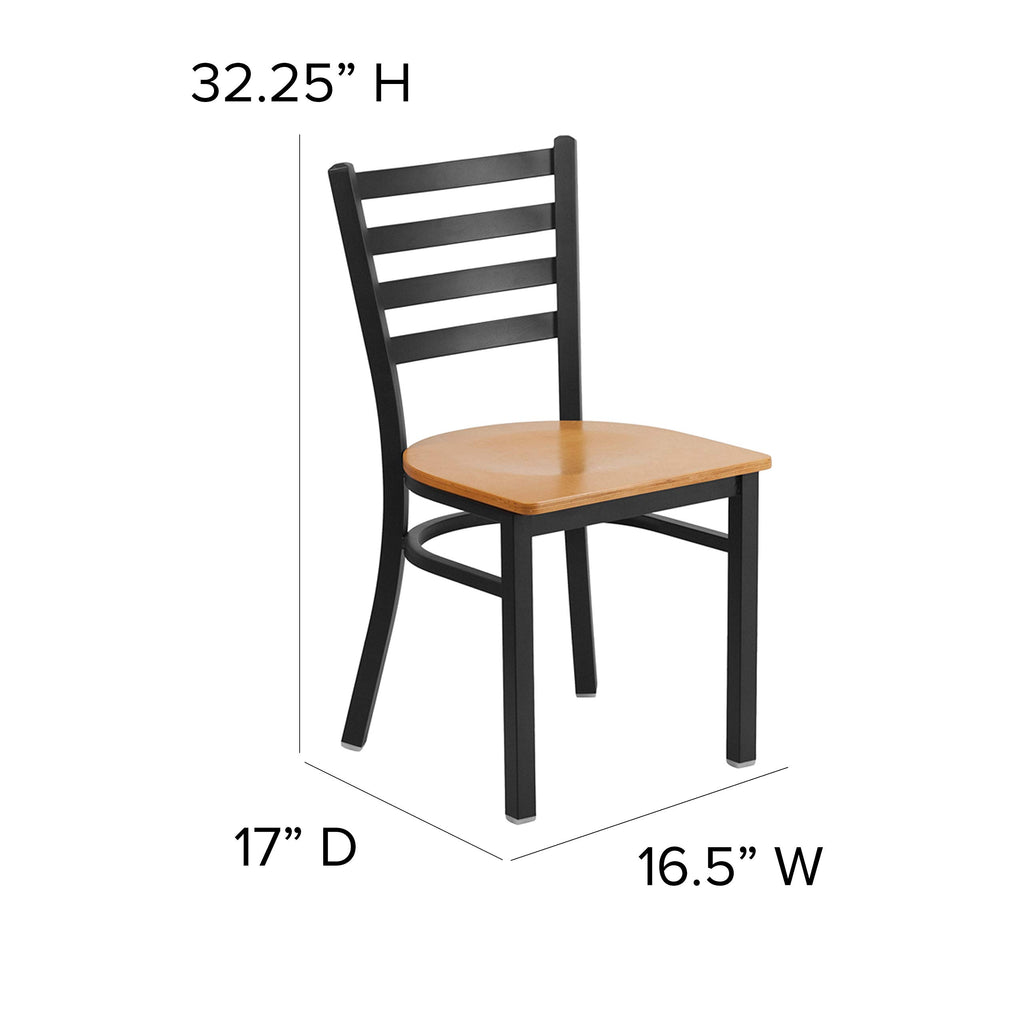Flash Furniture HERCULES Series Black Ladder Back Metal Restaurant Chair - Natural Wood Seat