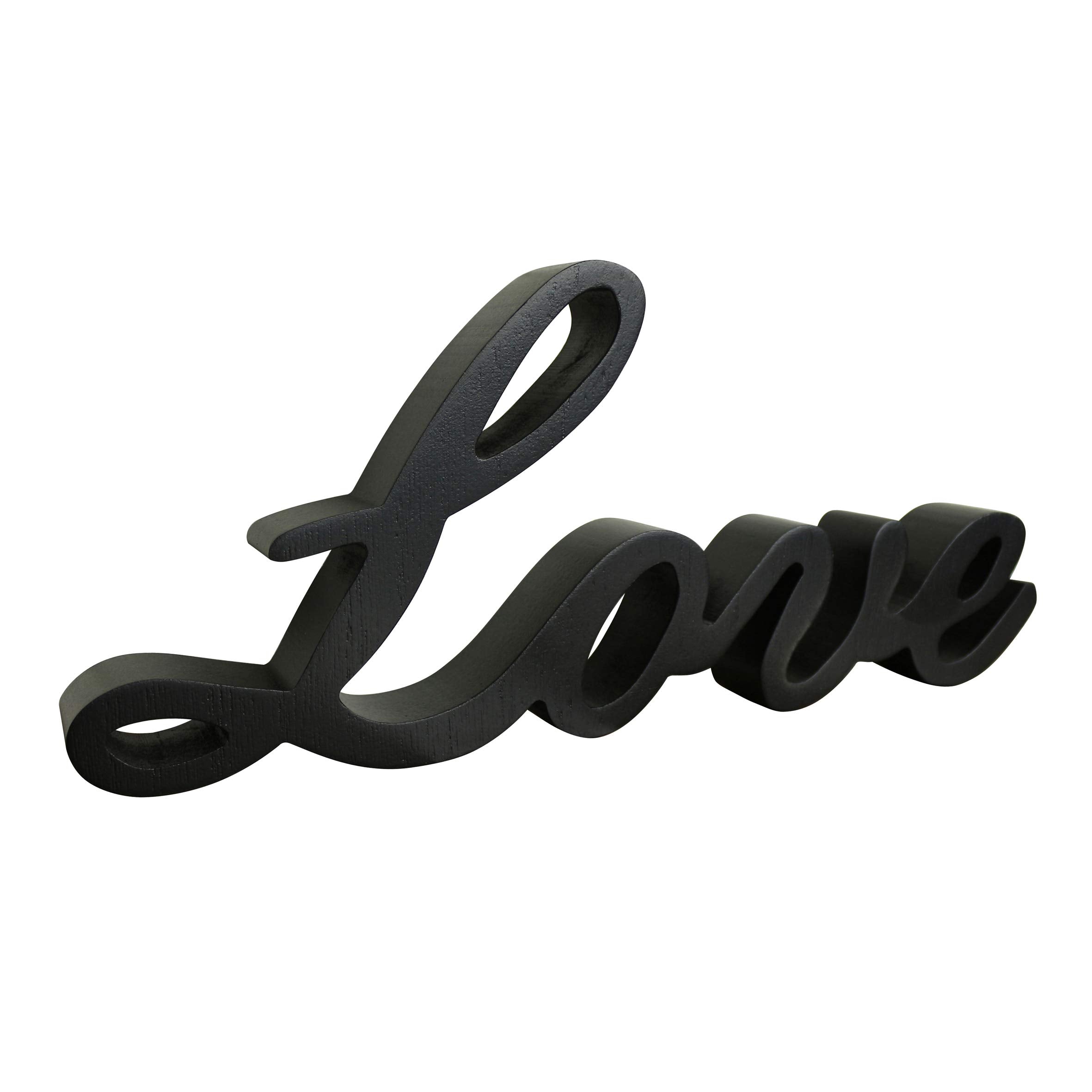 CVHOMEDECO. Black Wooden Words Sign Free Standing Love Desk/Shelf/Home Wall/Office Decoration Art, 10-1/4 x 4-1/2 x 1 Inch
