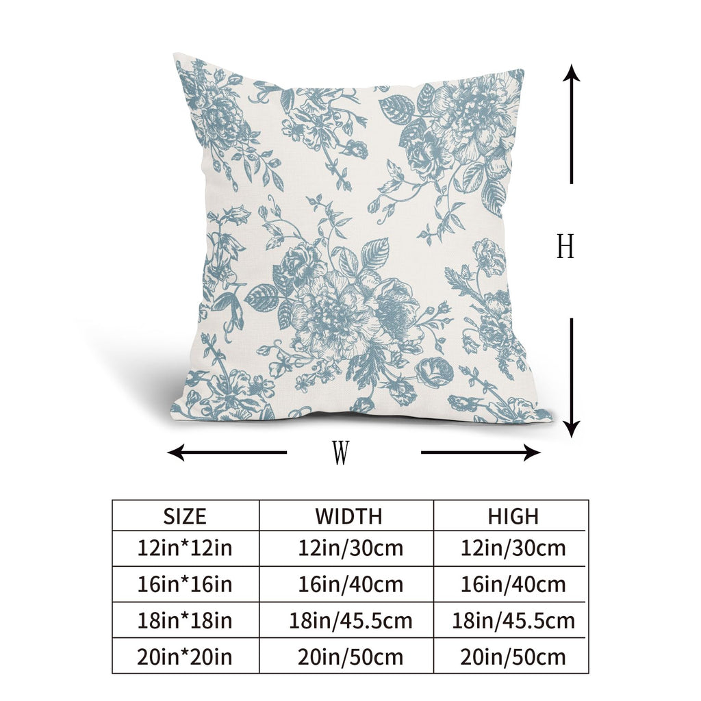 Smoke Blue And Cream Floral Pillow Covers 18X18 Inch Set Of 2 Vintage Floral Throw Pillow Covers Chinoiserie Flower Pillowcases