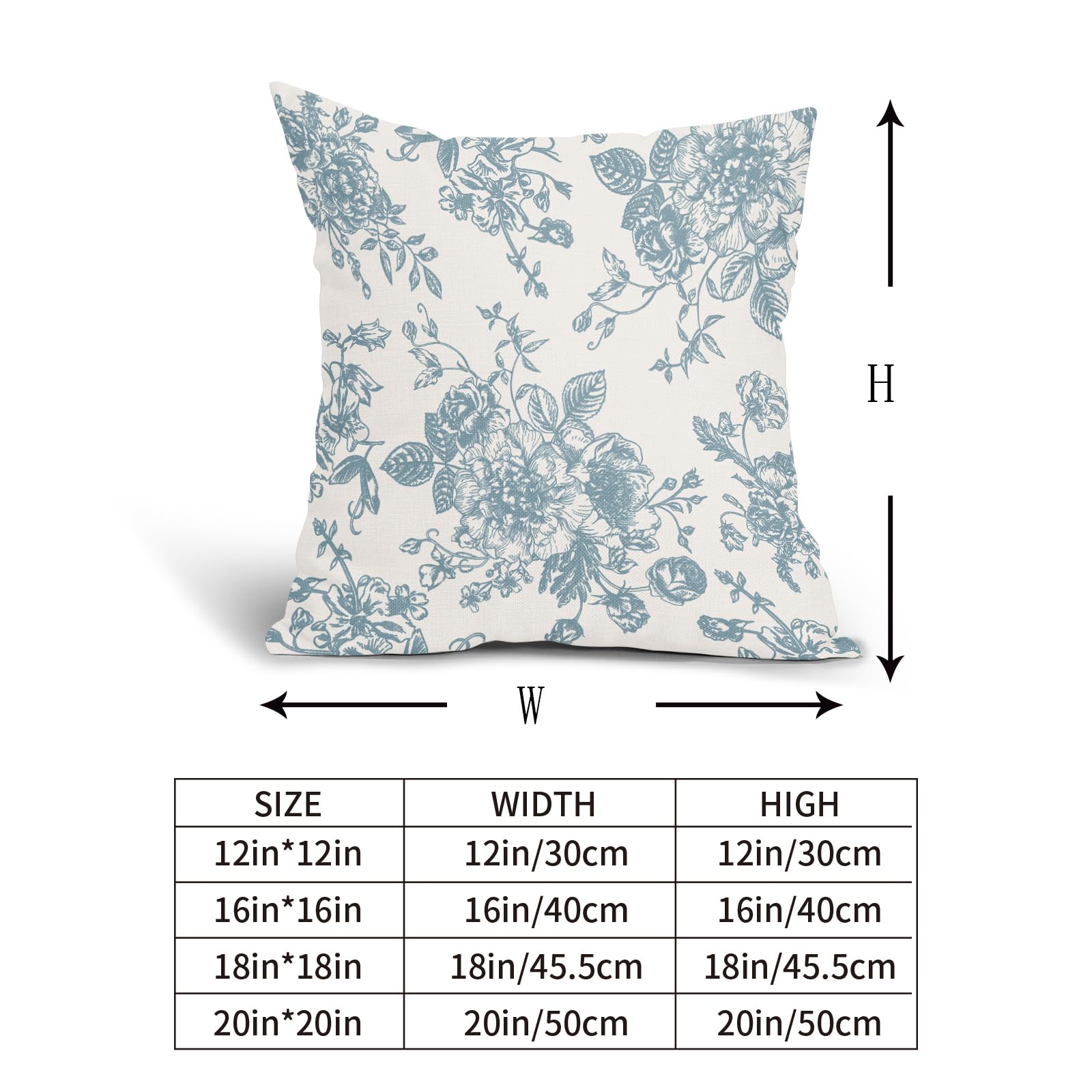 Smoke Blue And Cream Floral Pillow Covers 18X18 Inch Set Of 2 Vintage Floral Throw Pillow Covers Chinoiserie Flower Pillowcases
