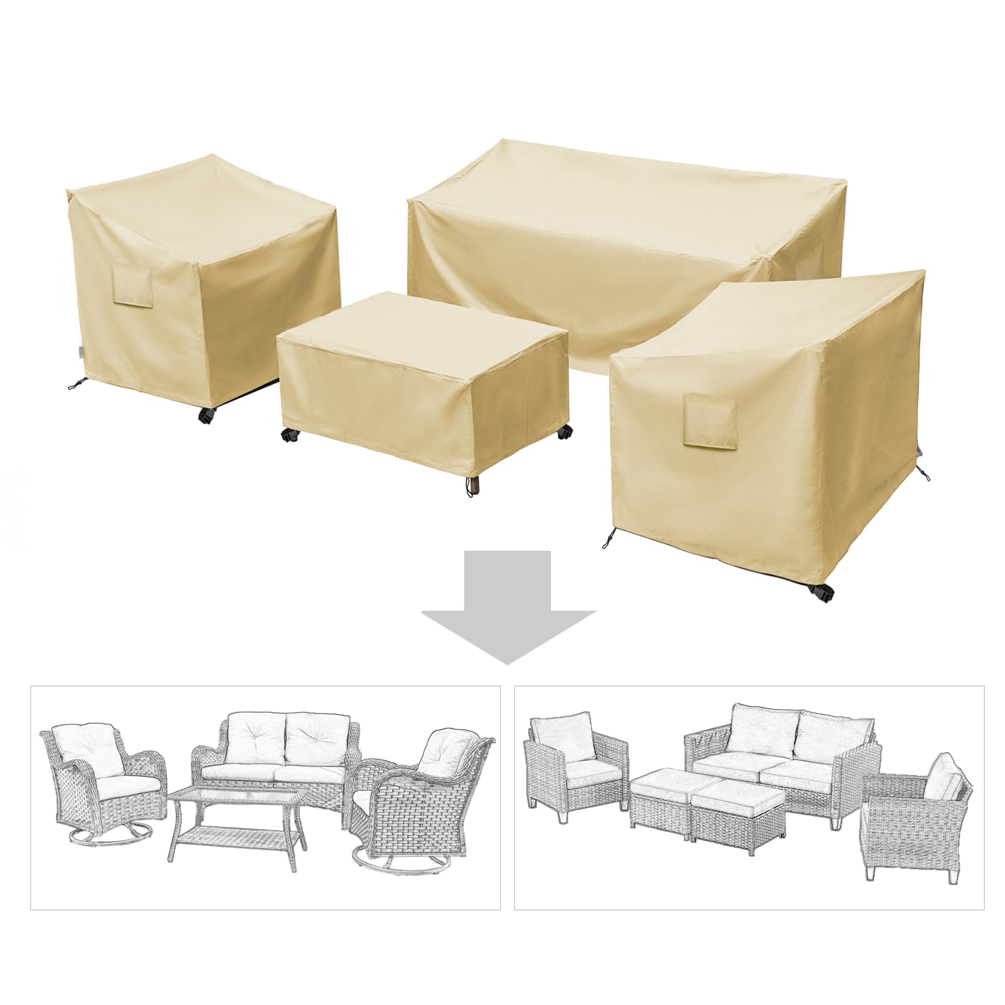 Baner Garden Patio Furniture Covers,Outdoor Furniture Cover Waterproof,Patio Furniture Set Covers For 4 Piece Outdoor Conversation Set,Patio Covers Set X-Large (Beige)