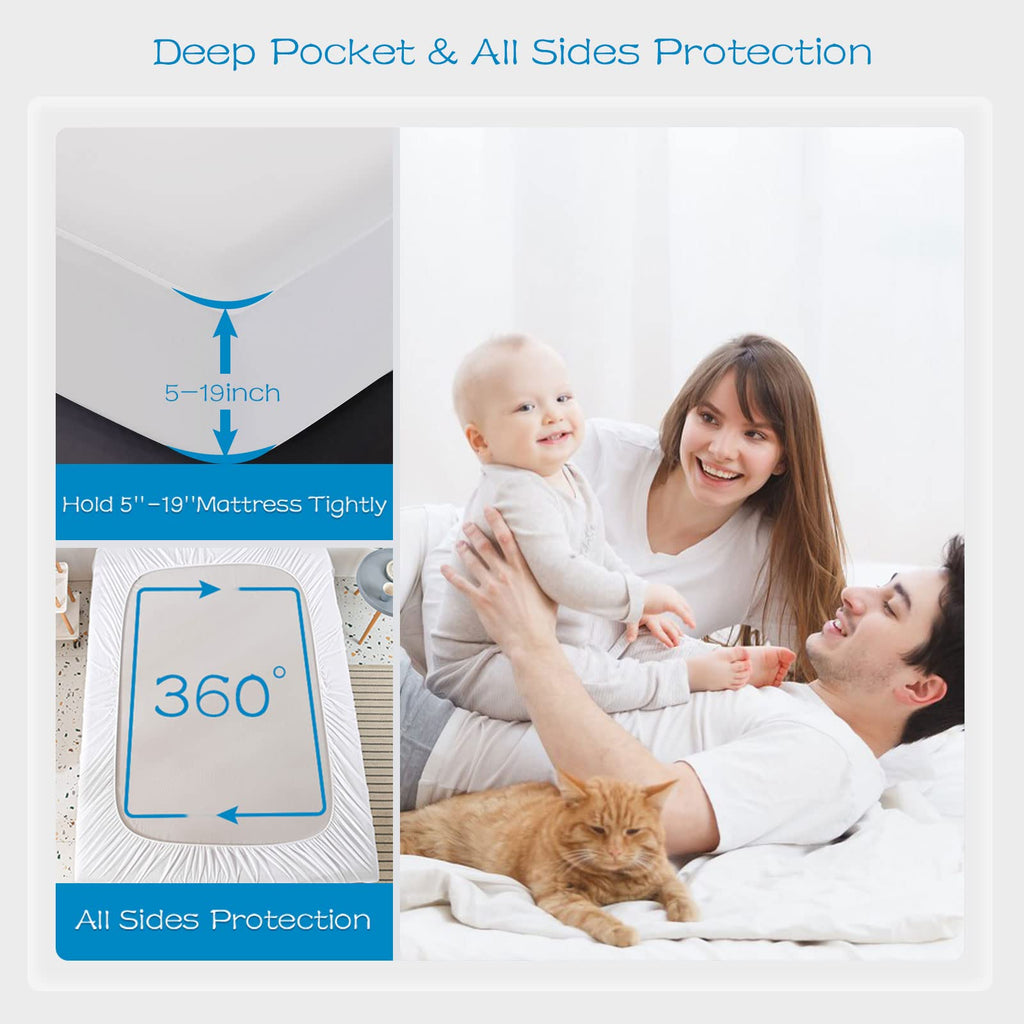 Grt 1 Pack 100% Waterproof Mattress Protector Full Size, Breathable & Noiseless Waterproof Mattress Cover Fitted Deep Pocket Fro
