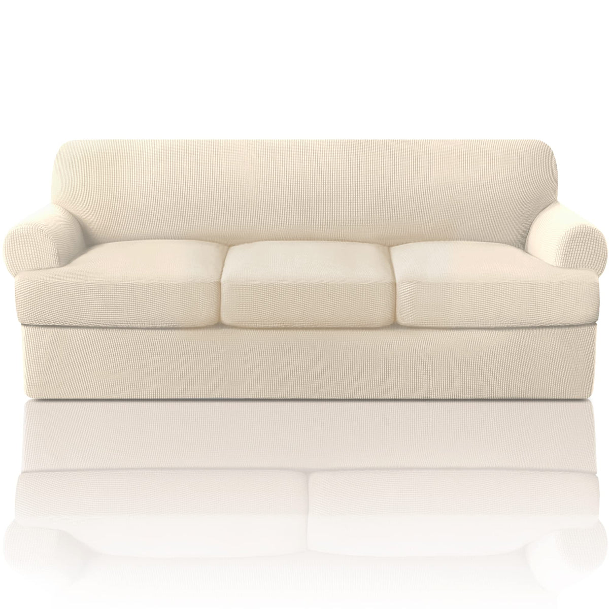 Princedeco T Cushion Sofa Slipcover 4 Pieces Sofa Covers For T Cushion Sofa Soft Couch Cover Sofa Slip Covers Furniture Covers With 3 Individual T Cushion Shape Seat Covers Machine Washable, Natural