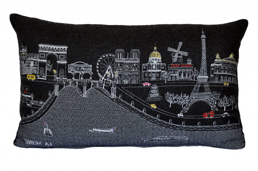HomeRoots Grey 24' Black and White Paris Nighttime Skyline Standard Lumbar Decorative Pillow