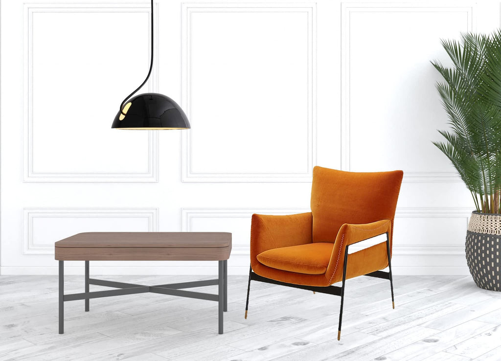 HomeRoots Velvet Solid Color Flared Arms Wingback Chair Metal Black Legs