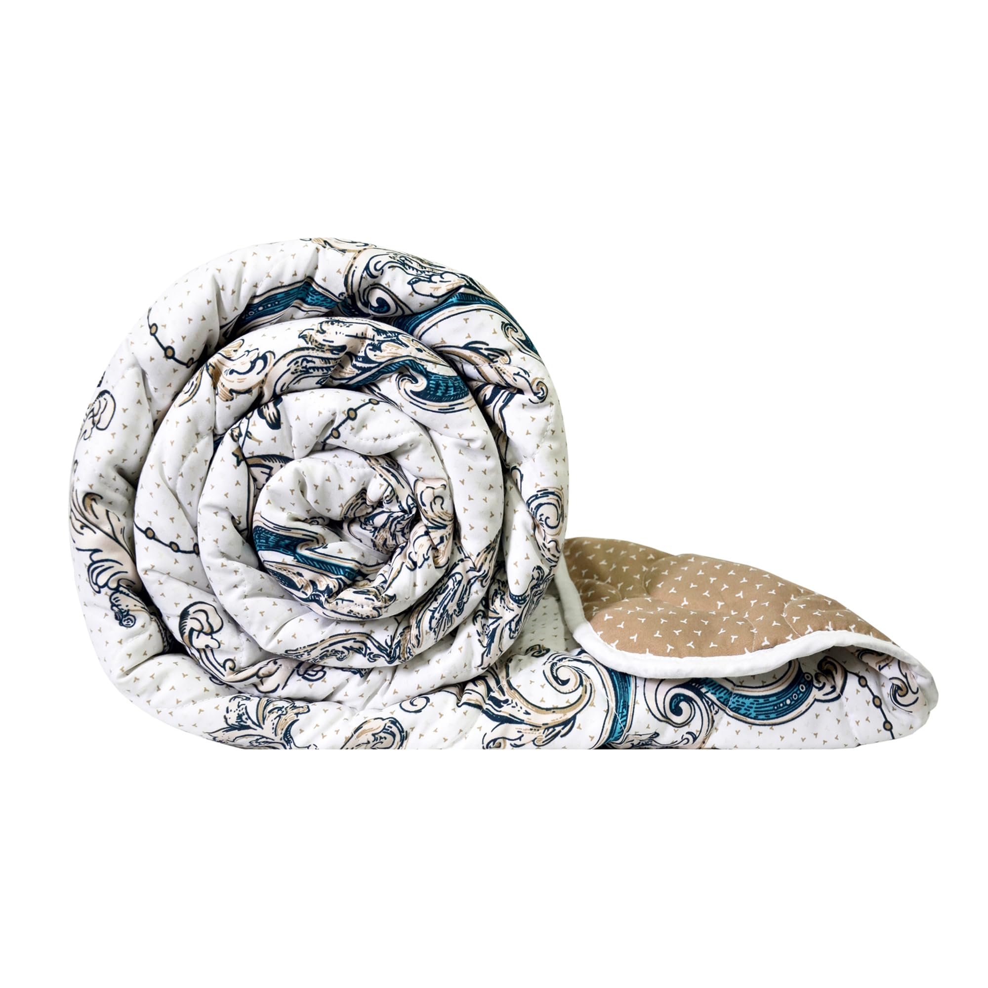 Divine Casa Microfibre Mild Winter 120 Gsm Printed Reversible Single Bed Size Quilt Comforter Blanket  (140 X 230, Beige And Br