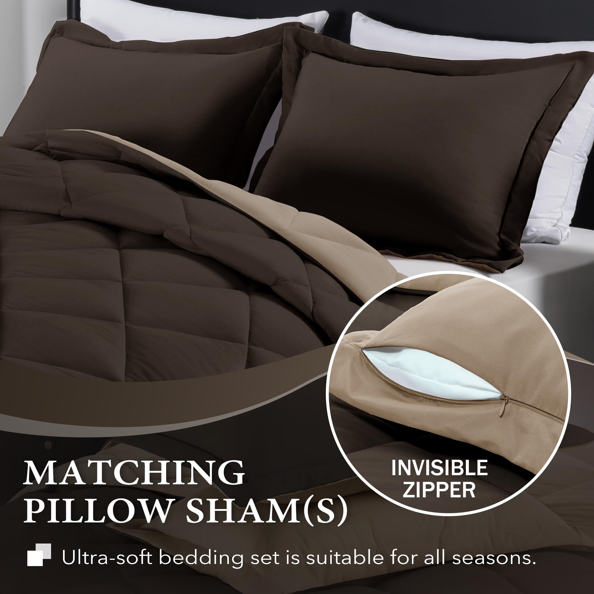 Downluxe Full Size Comforter Set - Brown And Tan Full Comforter - Soft Bedding Sets For All Seasons -3- Piece Comforter Set Full With 2 Reversible Pillow Shams