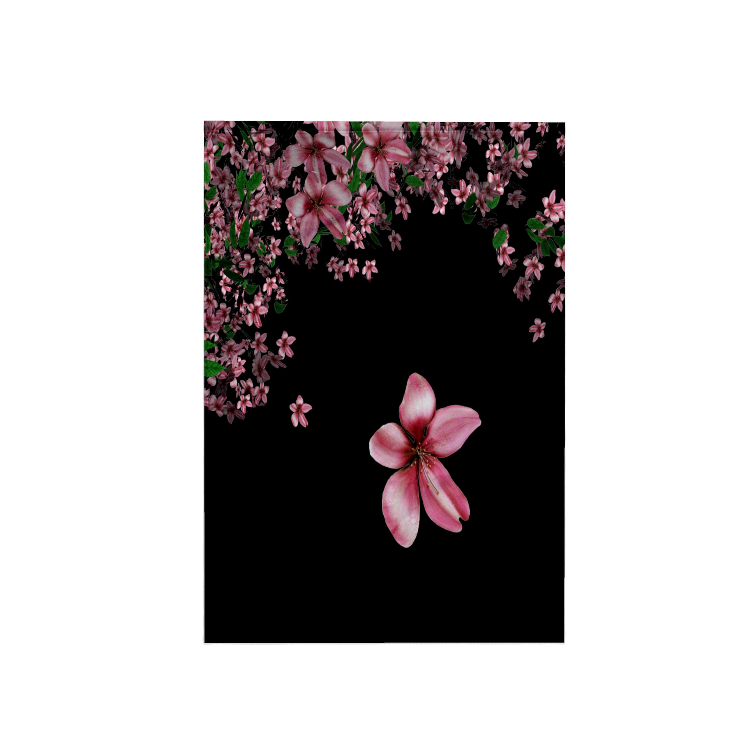 3D Rose Pink and White Cherry Blossoms On Black Background Hand/Sports Towel, 15 x 22