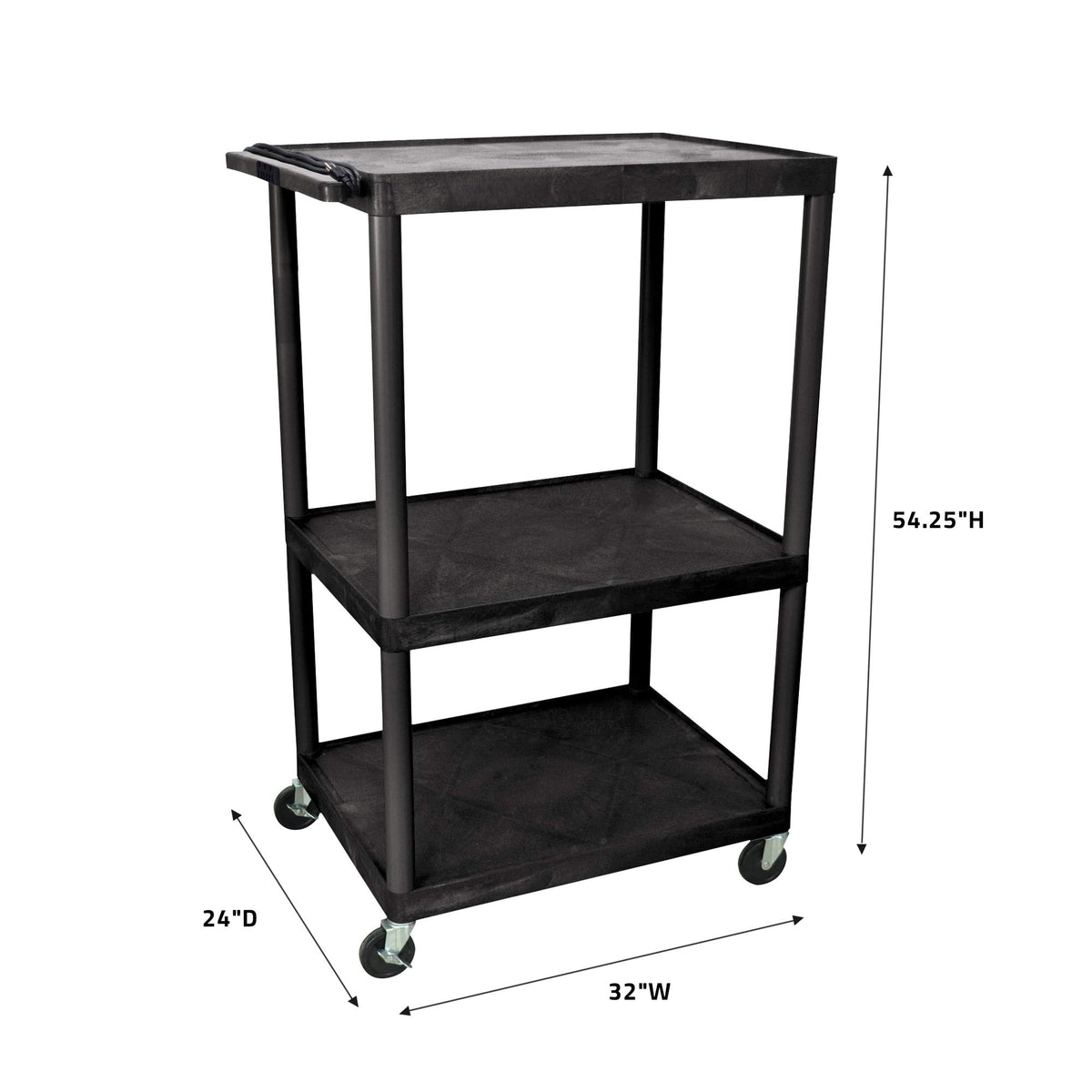 LUXOR LP54E-B 54"H AV Cart - 3 Large Shelves Electric