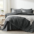 Zzlpp Full Comforter Set 7 Pieces, Dark Grey Seersucker Bed In A Bag With Comforter And Sheets, All Season Bedding Sets With 1 C