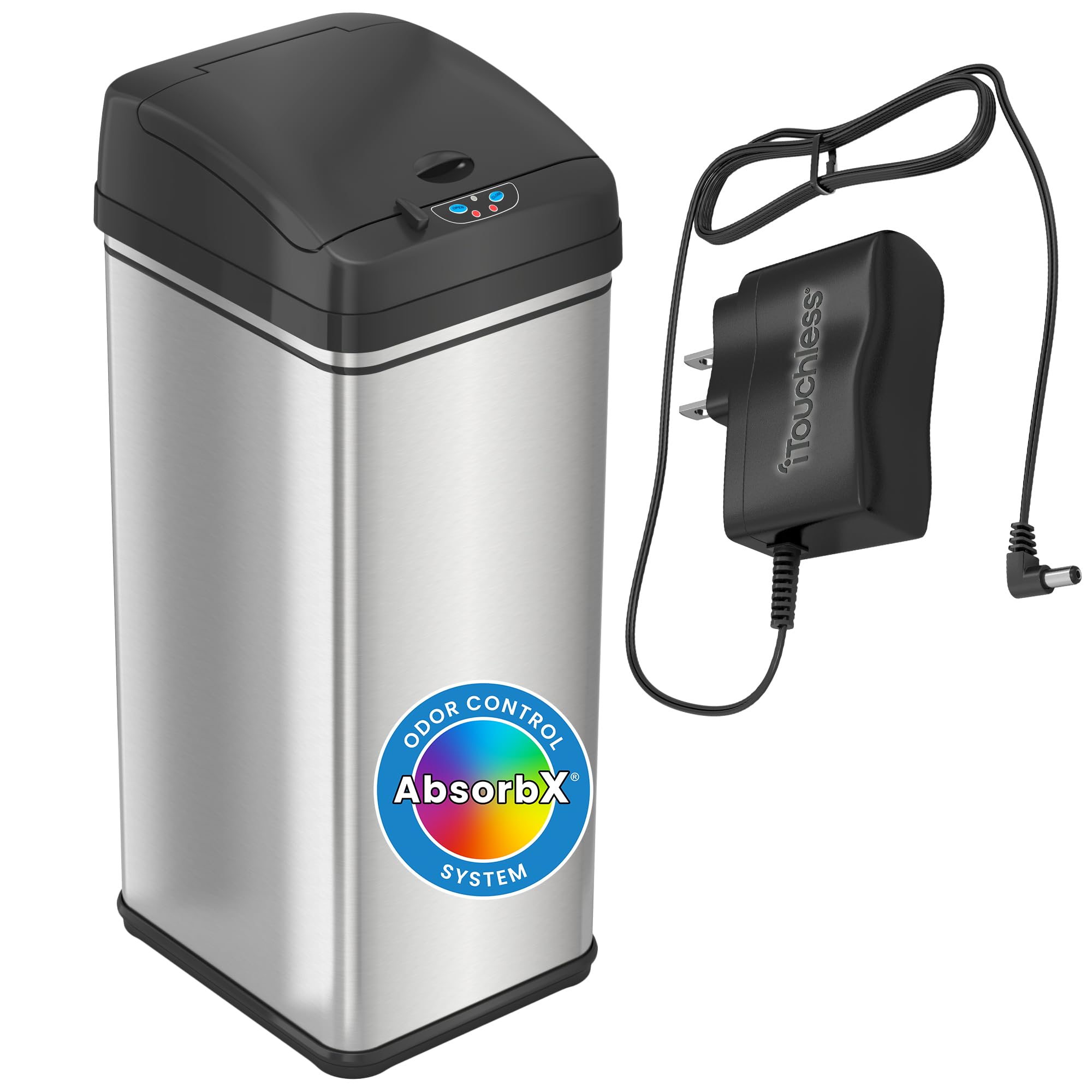 iTouchless 13 Gallon Kitchen Trash Can with Lid and Odor Filter, AC Adapter Included, Motion Sensor Stainless Steel Rectangular 