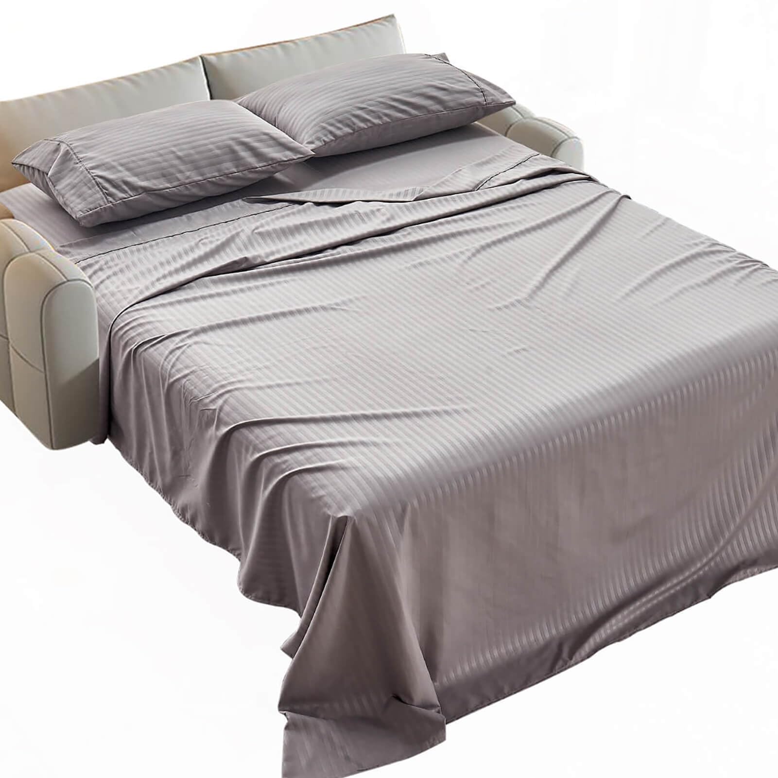 Kingnex Striped Full Size Sleeper Sofa Bed Sheets Set Soft 1800 Microfiber 4 Pcs Include 1 Fitted Sheet 1 Flat Sheet 2 Pillowcas