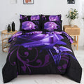 Floral Comforter Set King 7 Piece Bed In A Bag Purple Rose Flower Comforter With Sheet Set Soft Micorfiber Bedding Set (1 Comfor