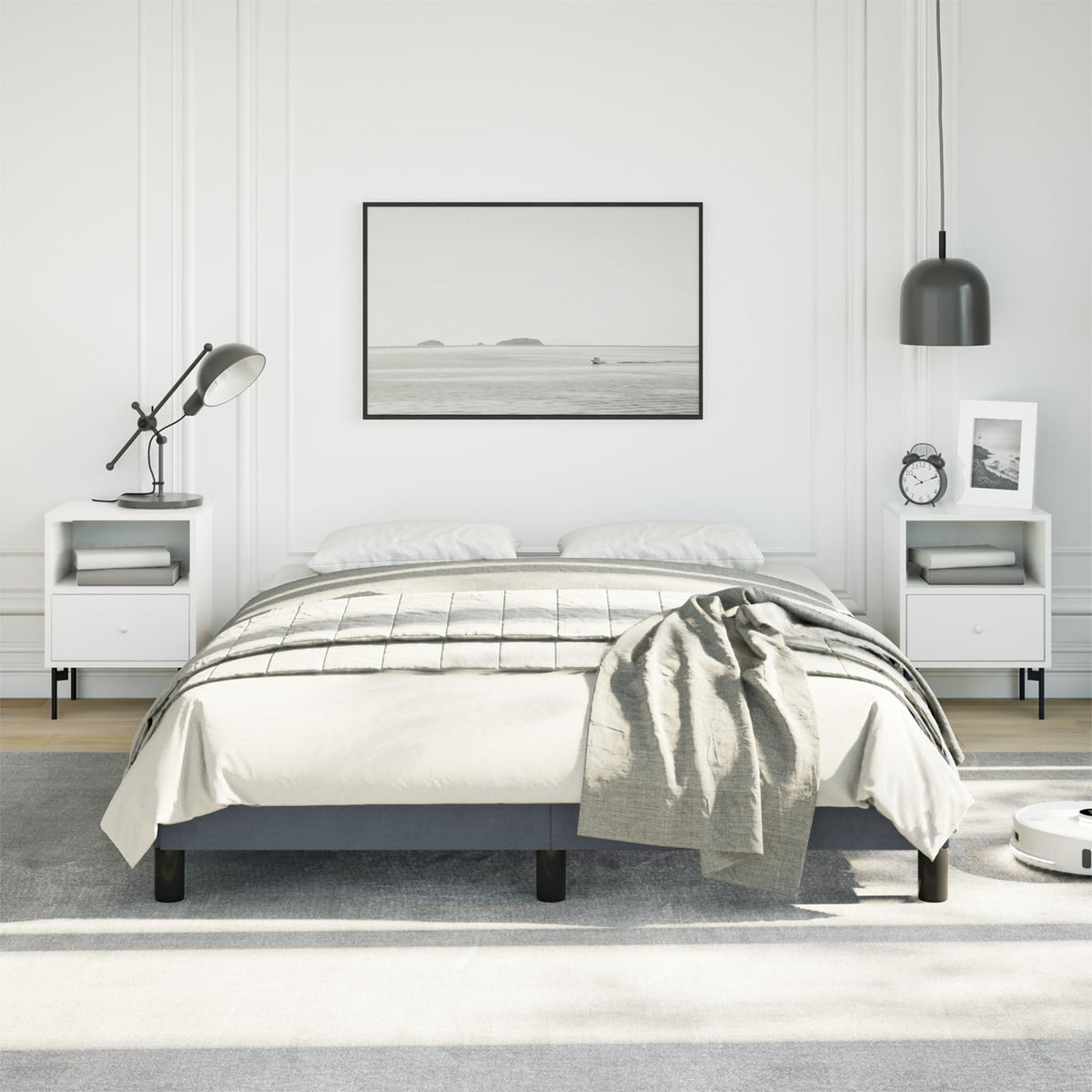 vidaXL Full Size Bed Frame with Plywood Slats, Platform Bed Frame, Velvet Upholstered Mattress Foundation, No Box Spring Needed & Easy Assembly, Dark Gray, Without Mattress
