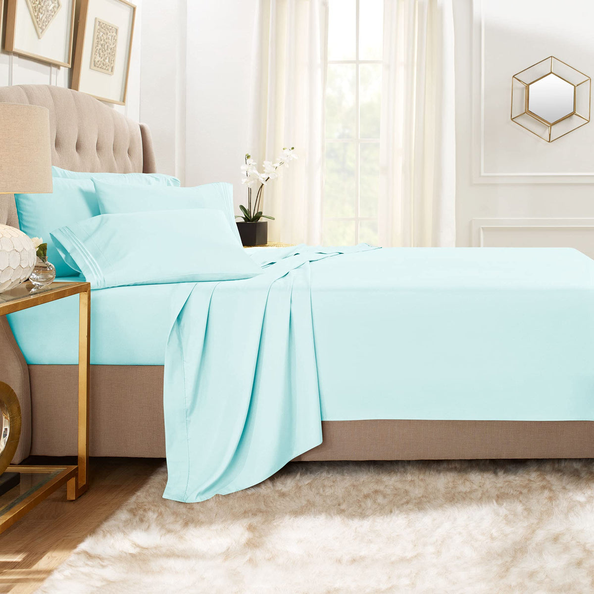 Clara Clark Twin Xl Sheets, 5 Piece Set - Hotel Luxury Sheets For Twin Xl Size Bed, Super Soft Bedding Sheets & Pillowcases, Twin Xl Size Sheets, Aqua Light Blue