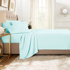 Clara Clark Queen Sheets, 6 Piece Set - Hotel Luxury Sheets For Queen Size Bed, Super Soft Bedding Sheets & Pillowcases, Queen Size Sheets, Aqua Light Blue