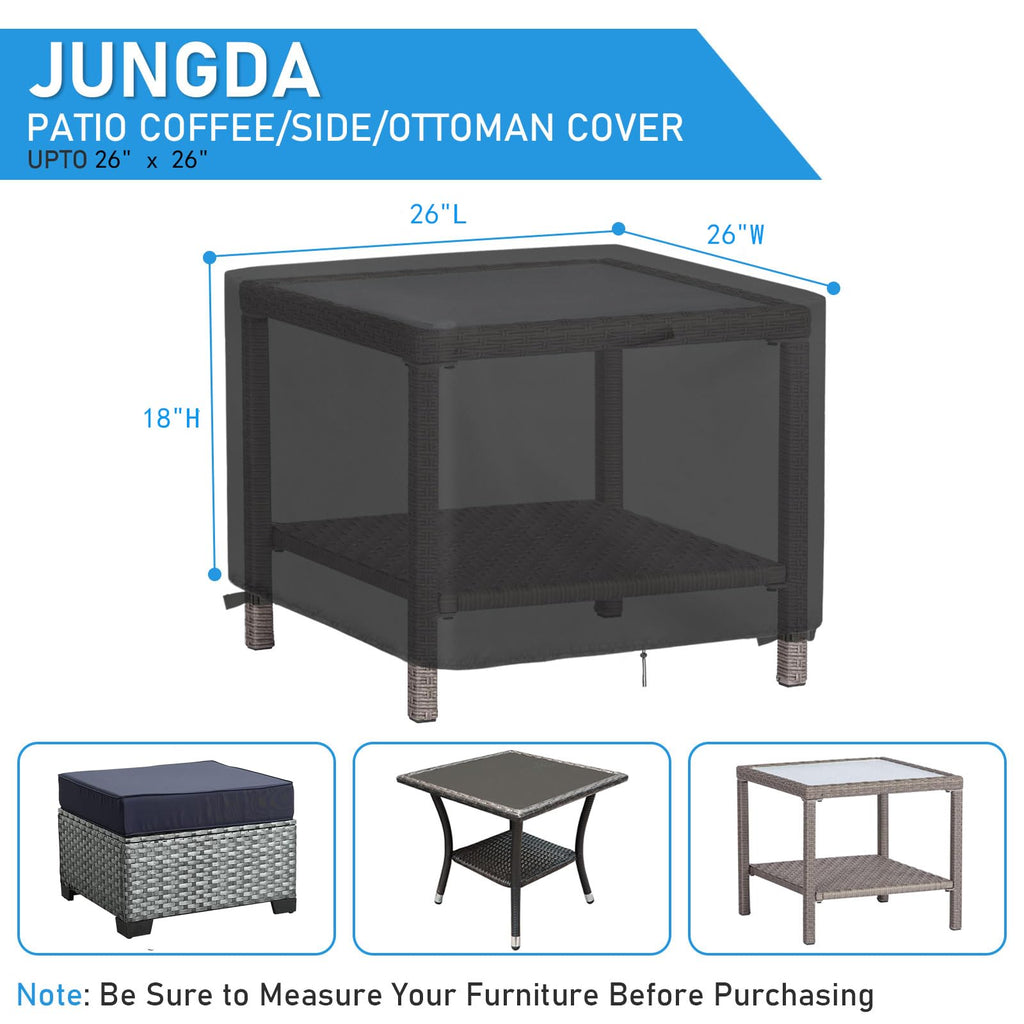 Jungda Outdoor Ottoman Cover Square, 26 Inch Waterproof Patio Ottoman Cover,Heavy Duty Outdoor Side Table Furniture Covers - 26 X 26 X 18 Inch