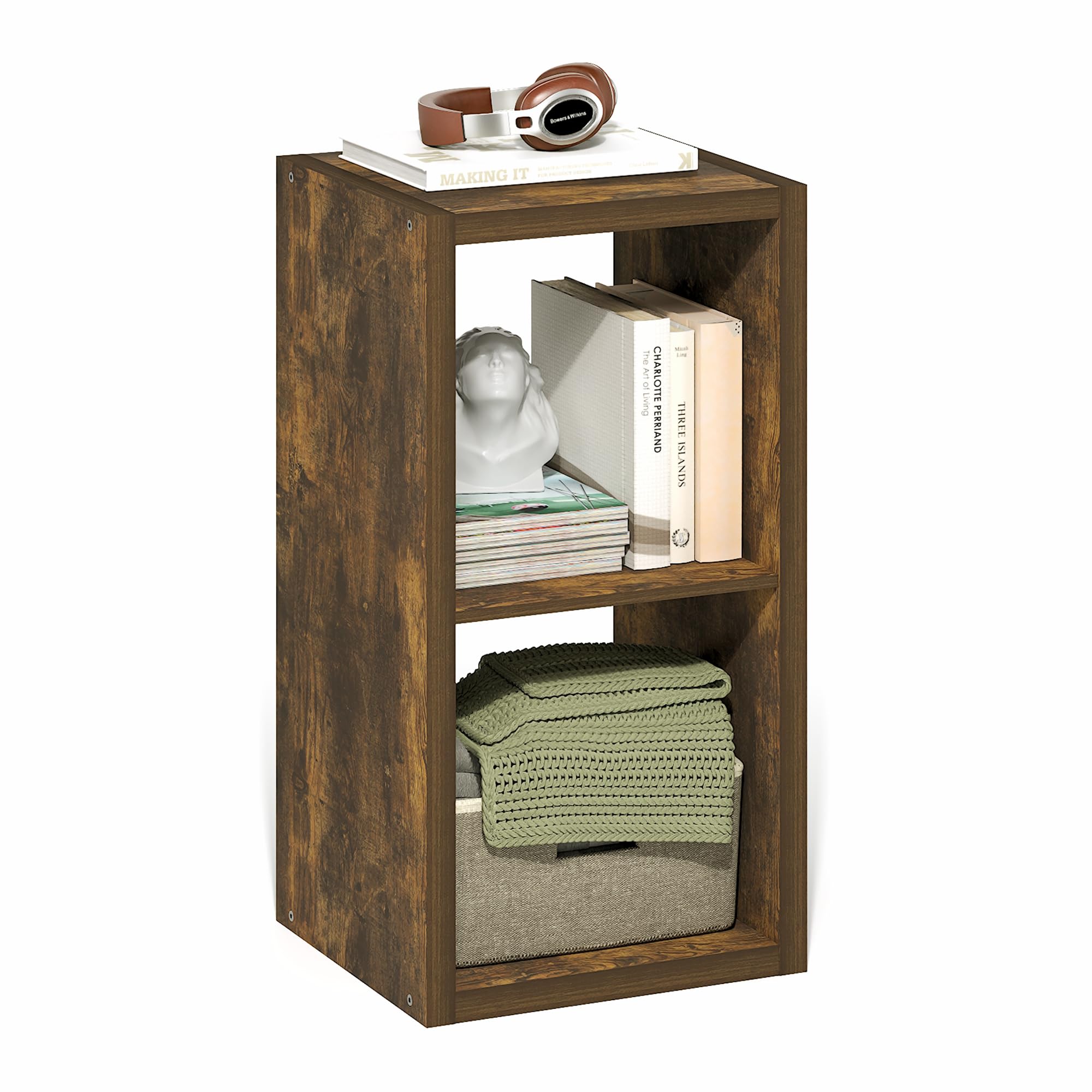 Furinno Cubicle Book Shelf, 2-Cube Bookshelf, Extra Thick Frame Horizontally & Vertically Reversible Bookcase with Open Back, 14