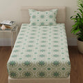 Huesland By Ahmedabad Cotton 144 Tc Cotton Single Bedsheet With Pillow Cover | Dark Green | Mandala