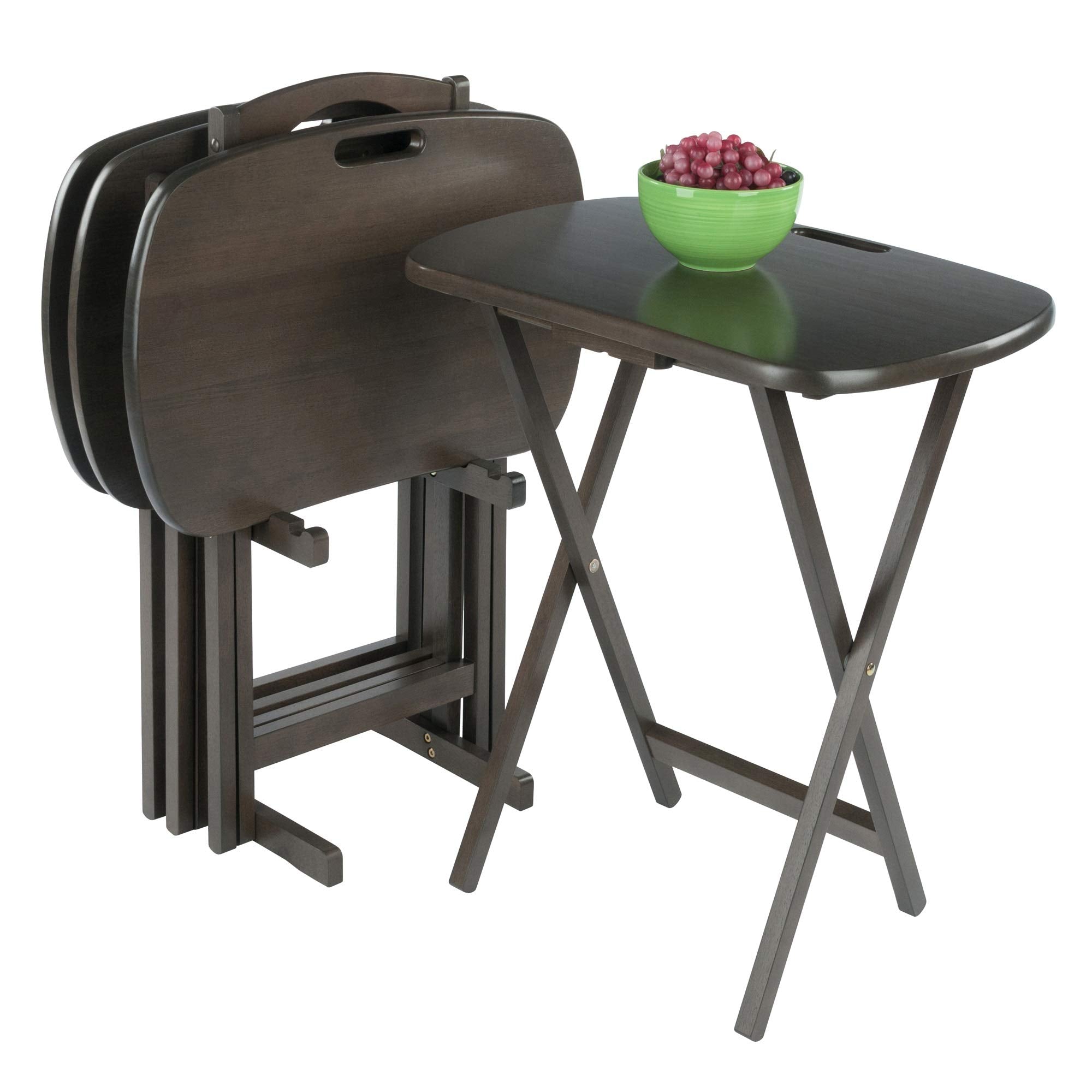 Ergode Wood Dylan 5-Piece Snack Table Set - Stylish Folding Tables, Durable X-Frame Base, Convenient Upright Stand, Easy Assembly, Perfect for Entertaining (Gray)