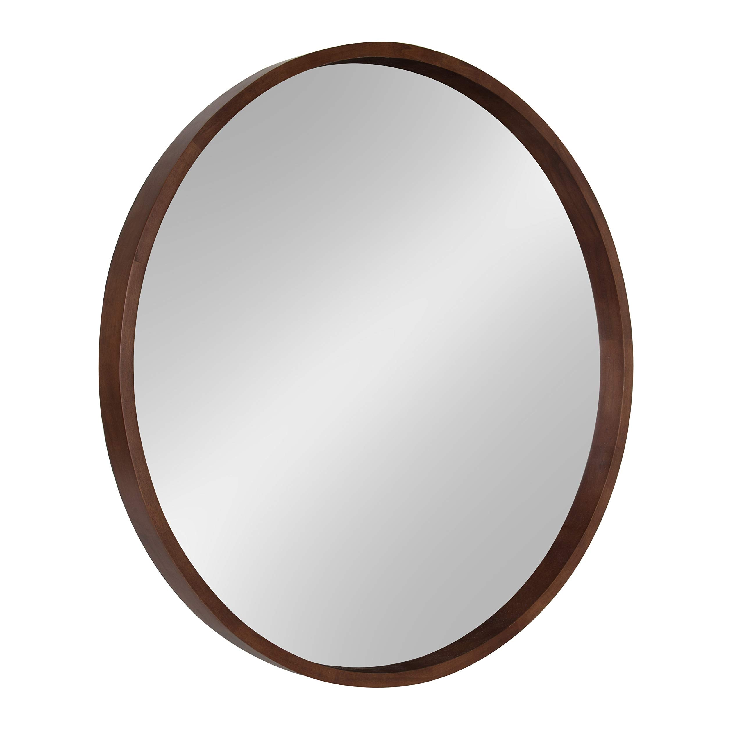 Kate and Laurel Hutton Round Decorative Wood Frame Wall Mirror, 30 Inch Diameter, Walnut