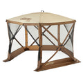 Clam Quick-Set Venture 9 X 9 Foot Portable Pop Up Outdoor Camping Gazebo Screen Tent 5 Sided Canopy Shelter With Ground Stakes And Carry Bag, Brown