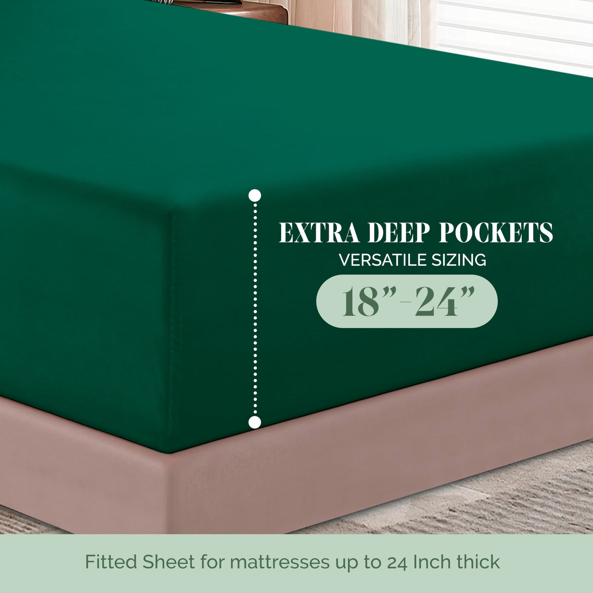 Elegant Comfort 1500 Premium Hotel Quality 18-24 Inches Deep - Extra Deep Pocket Single Fitted Sheet For High Mattress, Luxury And Softest, Smart Pocket - Wrinkle Free, Twin/Twin Xl, Hunter Green