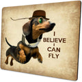 Custom Mouse Pad Funny Sausage Dog Cute Flying Dachshund With Glasses Design Art, Joking Quotes And Sayings I Believe I Can Fly