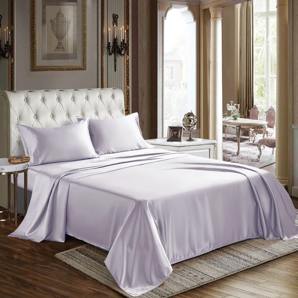 Cozylux Satin Sheets Full Size - 4 Piece Taro Purple Bed Sheet Set With Silky Microfiber, 1 Deep Pocket Fitted Sheet, 1 Flat She