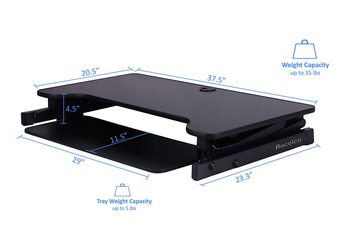 Rocelco 40" Large Height Adjustable Standing Desk Converter with Dual Monitor Mount BUNDLE - Quick Sit Stand Up Computer Workstation Riser - Retractable Keyboard Tray - Black (R DADRB-40-DM2)