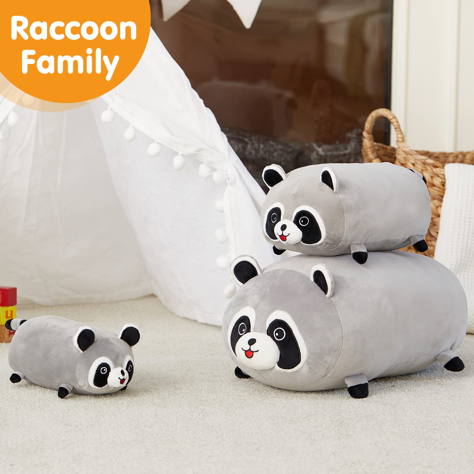 CozyWorld 20'' Raccoon Pillow - Gray Plush Stuffed Animal Toy for Kids Birthday Gifts