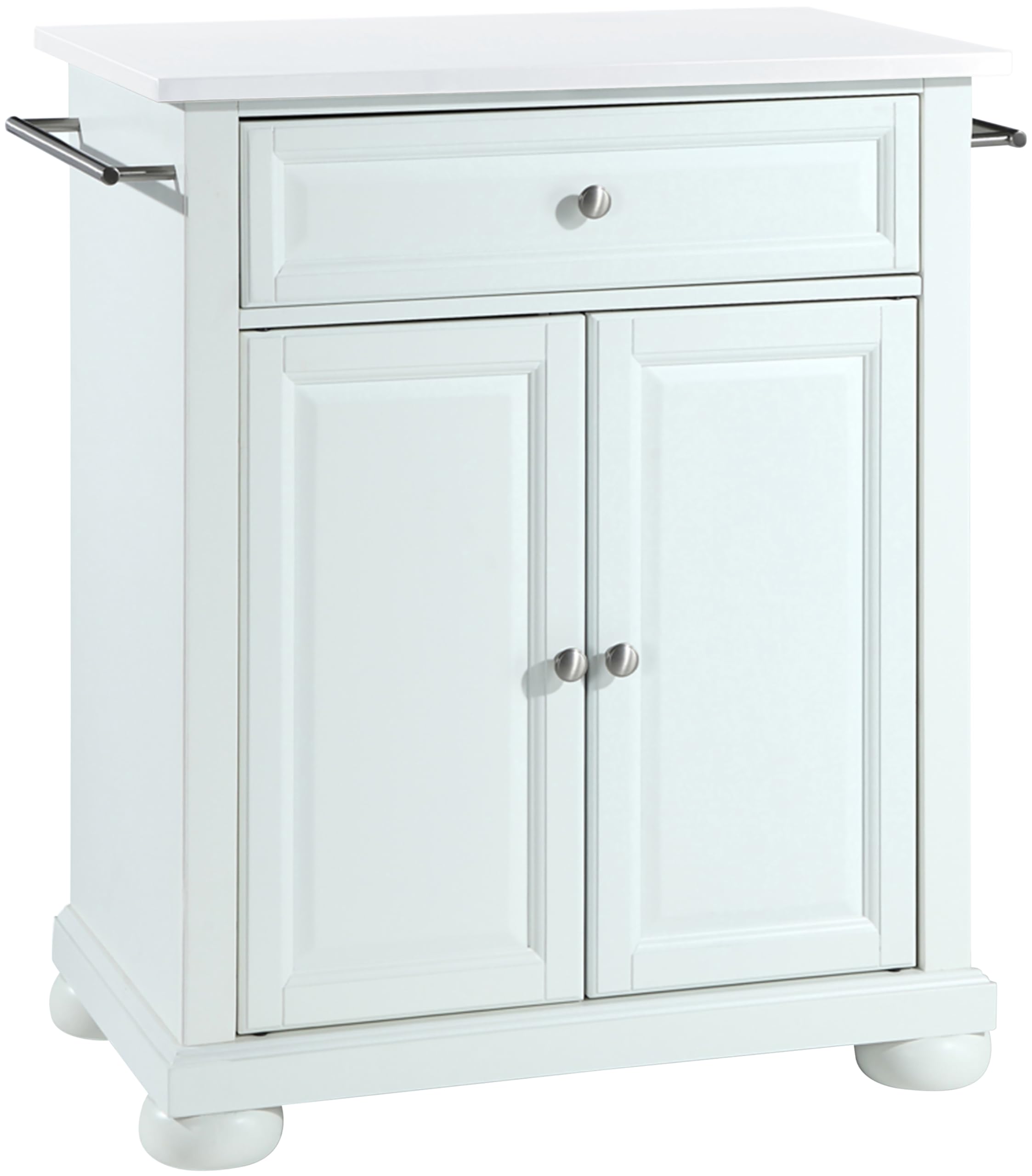 Crosley Furniture Alexandria Stone Top Small Portable Rolling Kitchen Island Storage Cart, Microwave Stand, White
