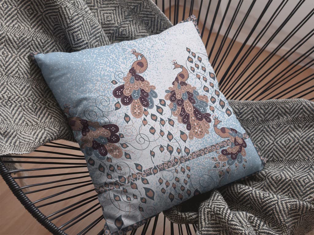 HomeRoots Brown On Blue 16â€ Blue Brown Boho Bird Suede Throw Pillow