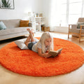 Orange Fluffy Round Rug,Soft Area Rugs for Girls Room,Shaggy Rugs 5'X5' for Living Room,Non Slip Circle Rug for Kids Bedroom,Sha