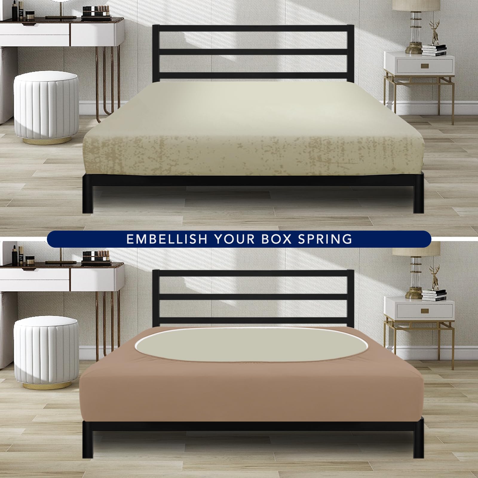 Purefit Stretchy Box Spring Cover King - Elastic Fitted Box Spring Wrap Around 4 Sides, Wrinkle & Fading Resistant Fits King And C-King Size Beds, Camel