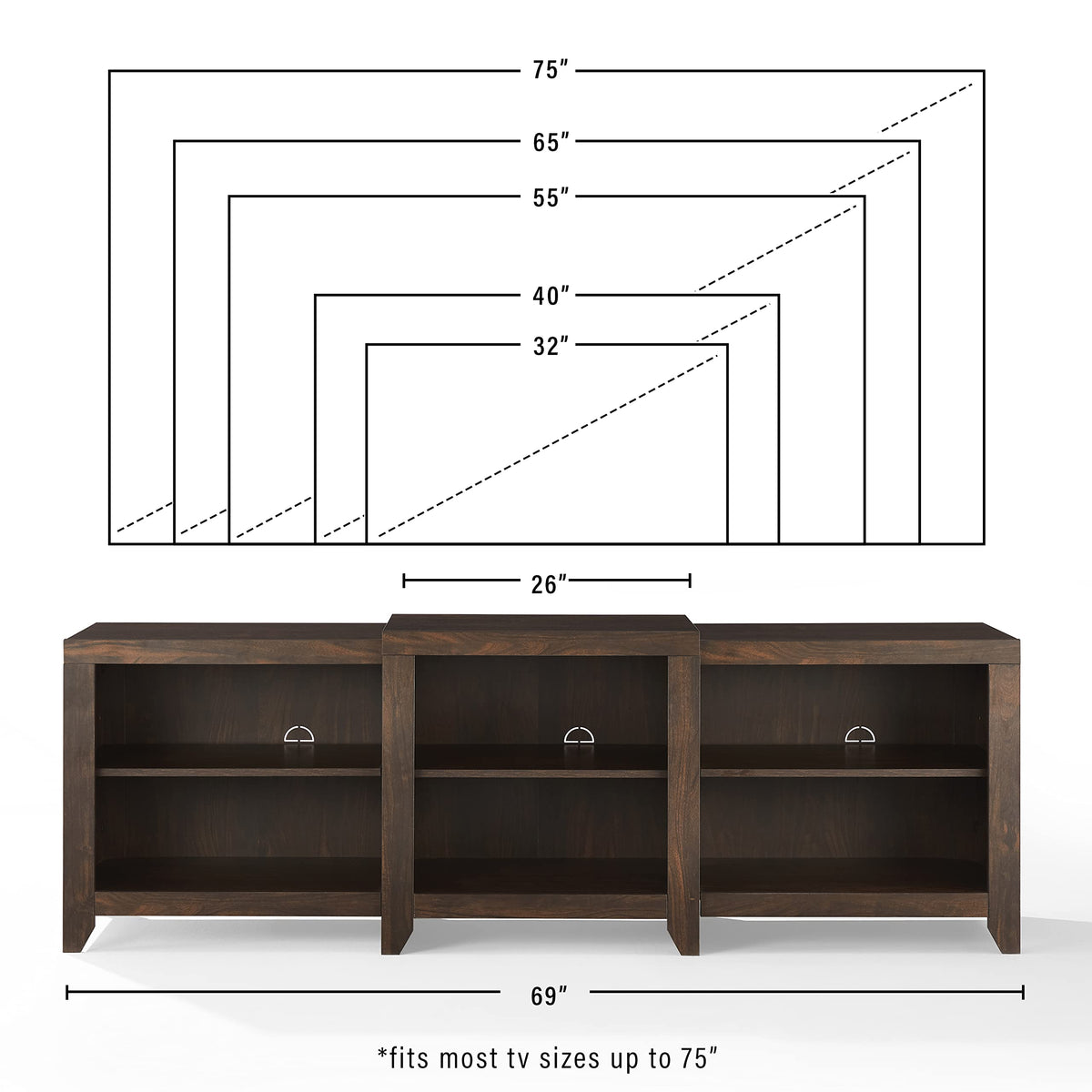 Crosley Furniture Ronin Low Profile Tv Stand For 75+ Inch Tvs, Entertainment Center With Storage Shelves, Dark Walnut