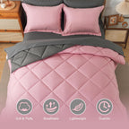 Cosybay Bed In A Bag Full Comforter Sets 7Pcs All Season Solid Down Alternative Bedding Sets Pink And Grey With Comforter, Pillo