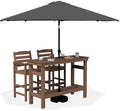 SERWALL Outdoor Bar Set with 9ft Umbrella, All-Weather HDPE Patio Bar Chairs and Table, Outdoor Furniture Set, Brown (Umbreall B