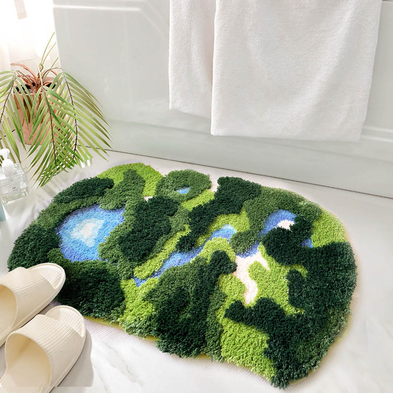 THRILRUG 20  35 Moss Fluffy Rug,Funny Bath,Mat Rugs Runner for Bedside Dorm Bedroom Hallways Shag Leaf Area Rugs Non Slip,Ultra 