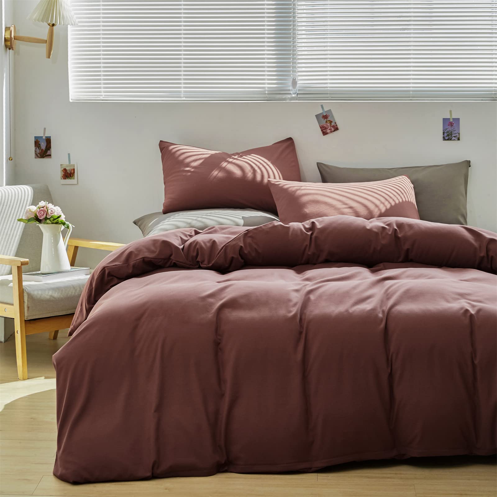 Clothknow Brick Red King Size Comforter Set 3Pcs Brownish Bedding Comforter Sets Rust Red Comforter King Soft Blackish Comforter And 2 X Pillowcases