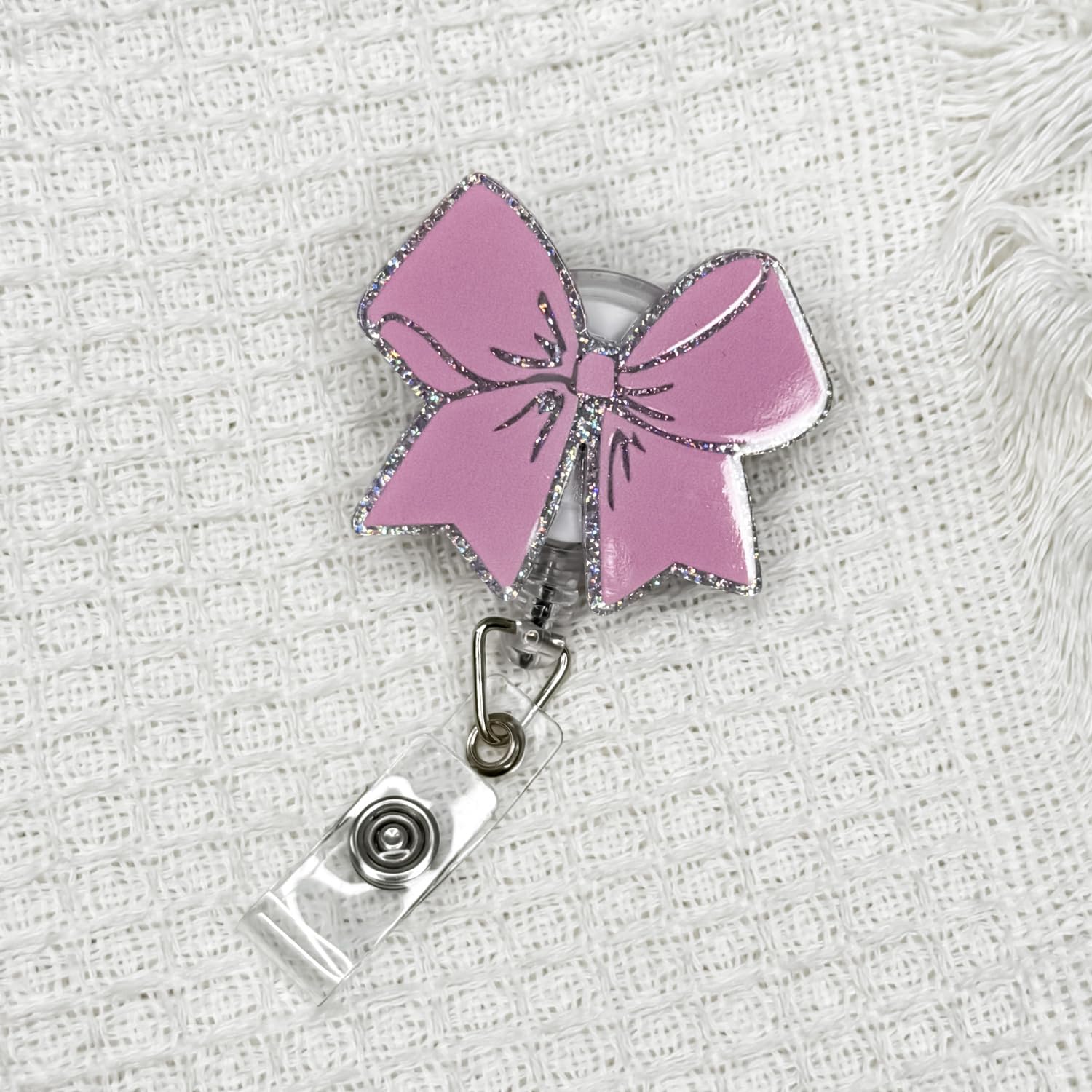 Valentines Day Badge Reel,Pink Bow Badge Reels Retractable,Cute Holiday Retractable Badge Holder With Swivel Alligator Clip,Retr