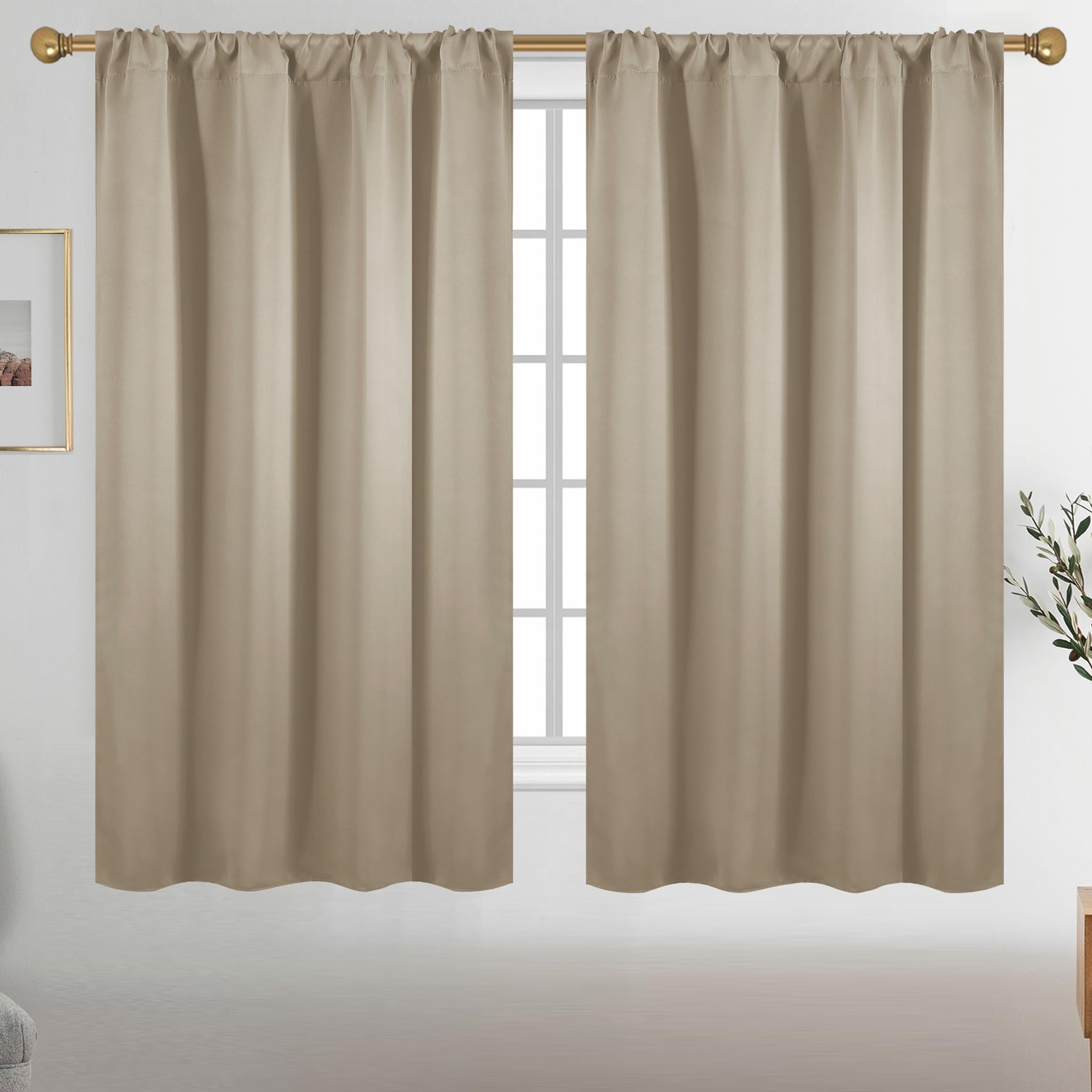 Diraysid Beige Blackout Curtains For Bedroom And Living Room Thermal Insulated Room Darkening Curtains Drapes, 52 X 63, 2 Panels