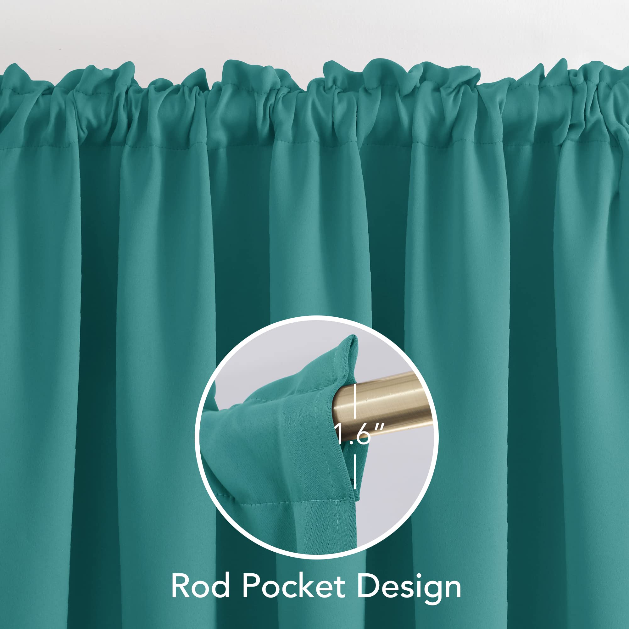 Deconovo Teal Curtains 63 Inch Length 2 Panels, Room Darkening Thermal Curtain Panels For Bedroom - 42W X 63L Inch, Teal, Set Of 2