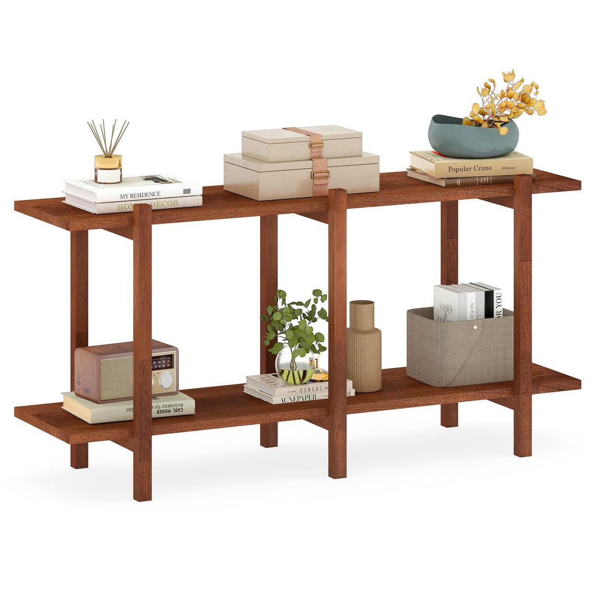 Giantex 2Tier Wood Bookshelf, 48 Modern Console Table with Wide Storage Shelf, Horizontal Rubber Wood Bookcase, Open Display R