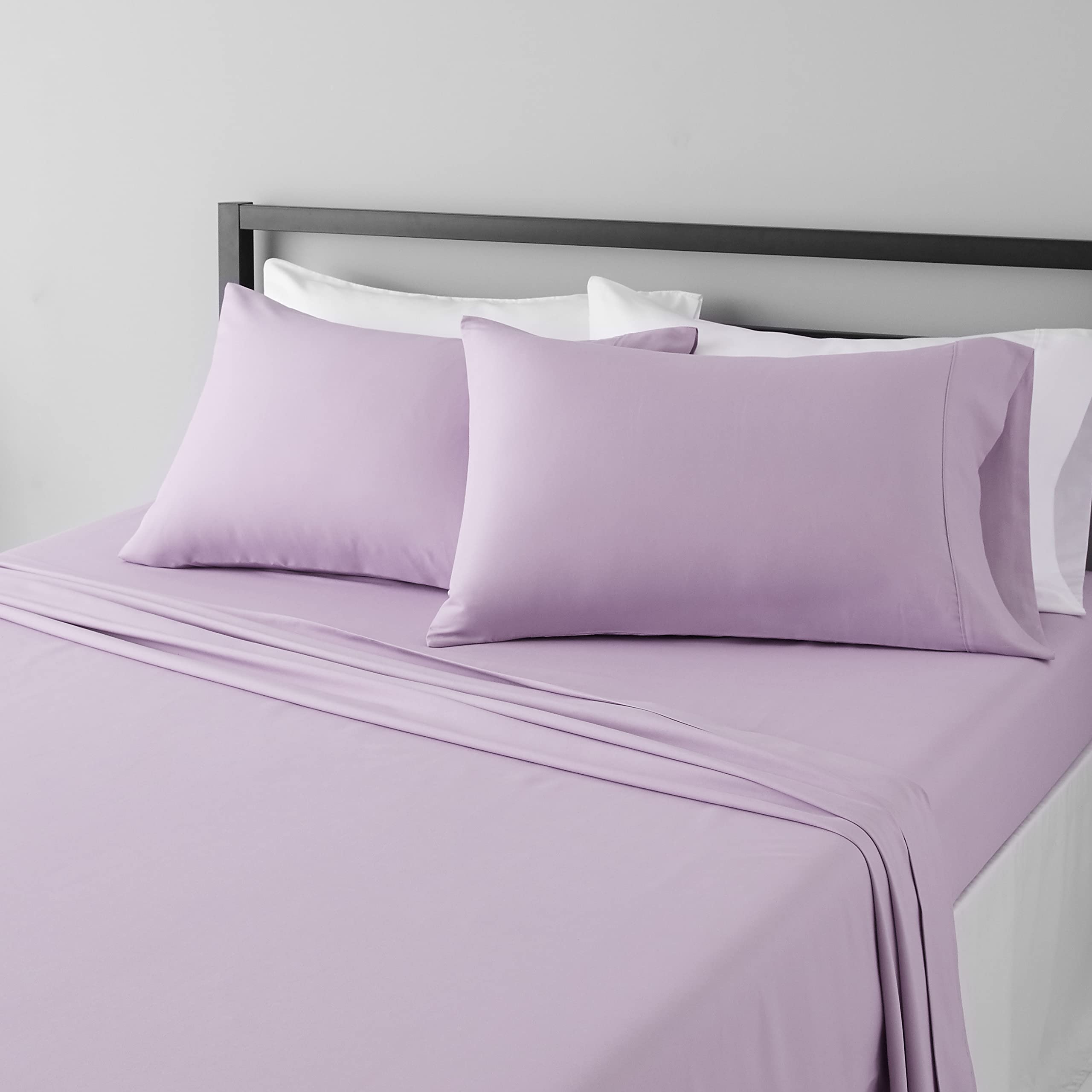 Amazon Basics Lightweight Super Soft Easy Care Microfiber 4-Piece Bed Sheet Set with 14-Inch Deep Pockets, Queen, Frosted Lavend